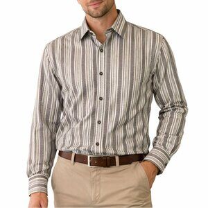 ZAGIRI Designer Stripe Shirt S Cotton Brown Euro Casual Button Corpcore Preppy
